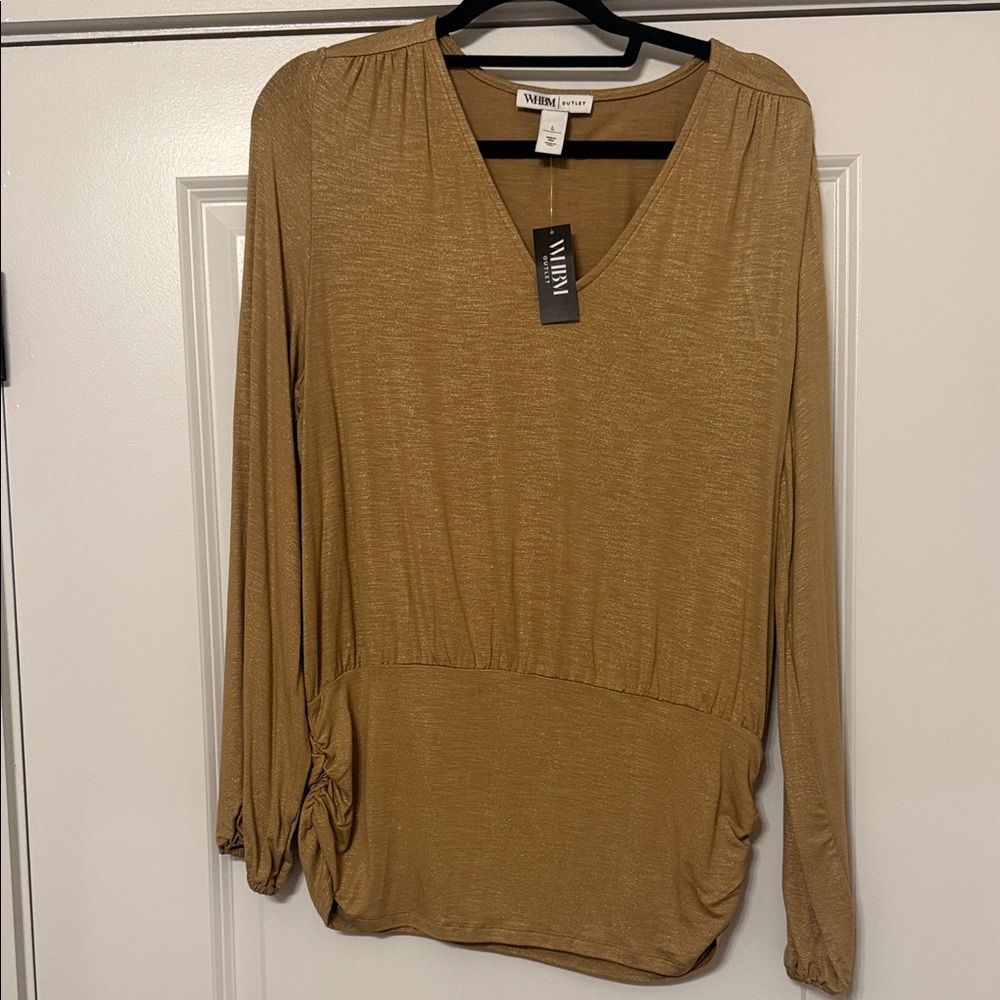 White House Black Market Gold V-Neck Blouse